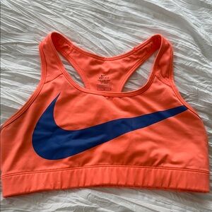 Nike Bright Orange Sports Bra with Navy Swoosh